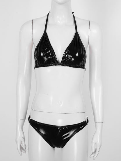 Women's Metallic Shiny Bikini Fashion Set Swimwear Pool Party Bathing Suit Top + Bottom Beachwear Women Swimsuit 2022 New