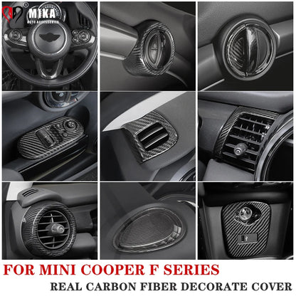 Accesorios interiores de coche para Mini Cooper F54 F55 F56 F57 F60, fibra de carbono auténtica, pegatina decorativa, pieza protectora para coche.