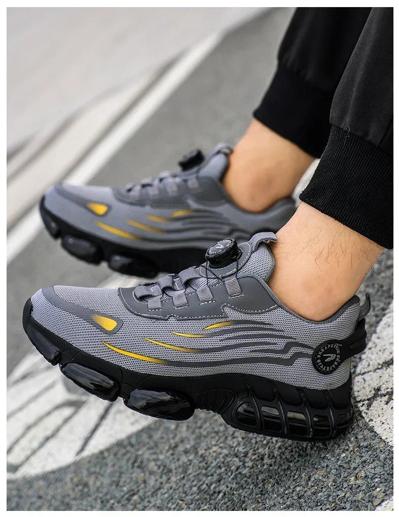 Zapatos de seguridad con botón giratorio para hombre, calzado de trabajo antigolpes y antiperforación, calzado deportivo de moda, botas protectoras de seguridad.
