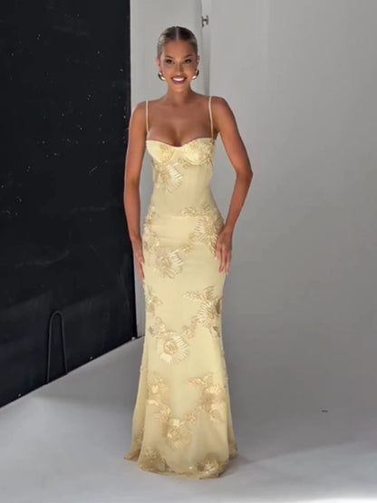 Women Flower Printed Sling Long Dresses Sleeveless Off Shoulder Floor Length Backless Maxi Dress Lady Elegant Chic Party Robe