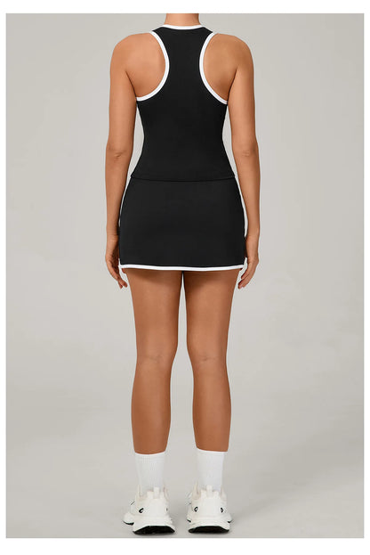 Conjunto de falda de yoga para mujer, conjunto deportivo de tenis, camiseta sin mangas deportiva de secado rápido, ropa de yoga de cintura alta antiexposición, ropa deportiva de fitness para yoga