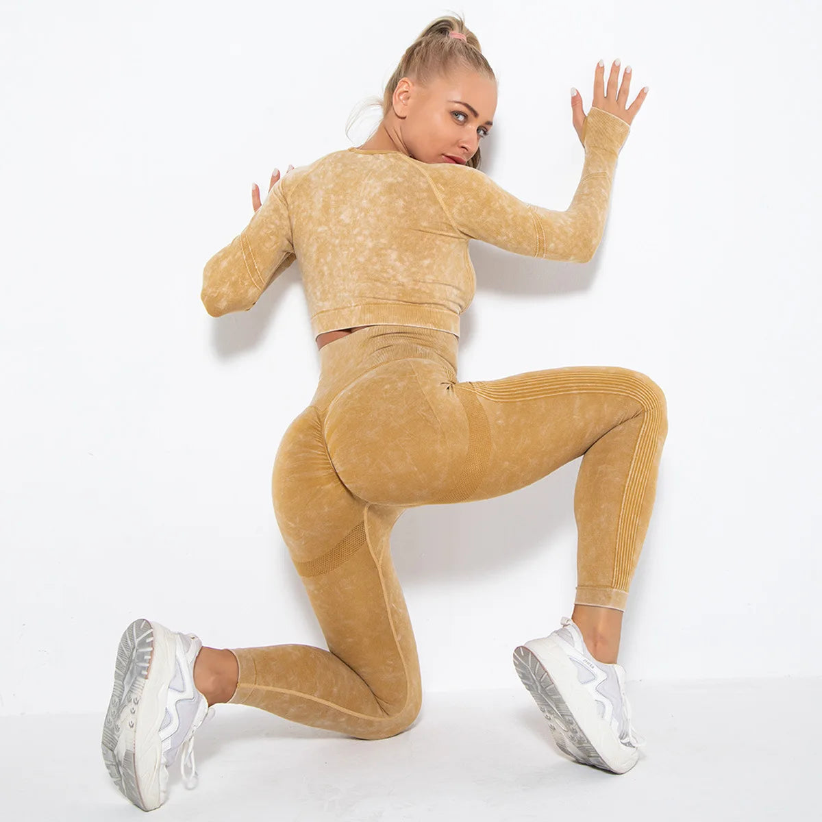 Conjunto de gimnasio con top corto sin costuras para mujer, conjunto de entrenamiento de yoga, ropa deportiva, leggings push up, chándal