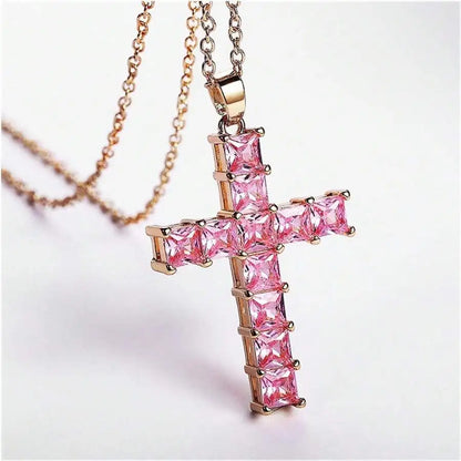 Nuevos collares de moda para mujer, colgantes dorados multicolores con cruz de Jesús y cristales, collar para mujer, joyería para fiestas y tiempo libre.