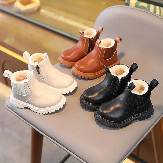 Nuevos zapatos de invierno para niños de 1 a 10 años, botas de nieve cálidas de moda para niños, botas de cuero PU, botas de princesa para niñas, antideslizantes.
