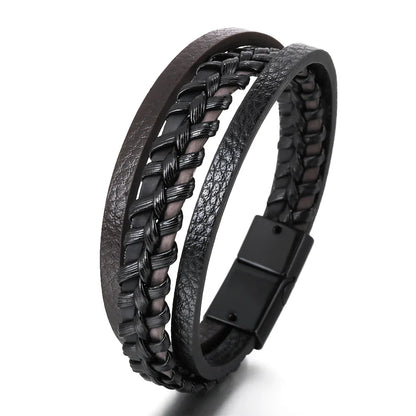 Pulseras de cuero de moda para hombre, pulseras de cuerda trenzada multicapa, pulseras masculinas, joyería, pulsera para hombre