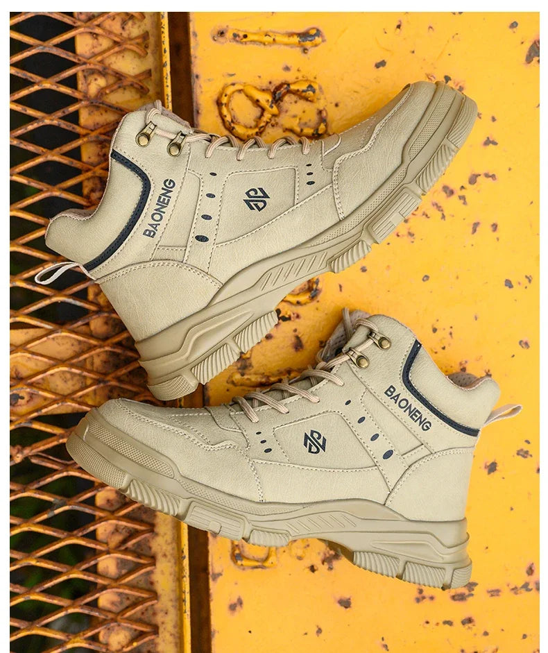 Botas de seguridad de caña alta para hombre, con puntera de acero y protección antipinchazos. Calzado de trabajo resistente y protector para la construcción.
