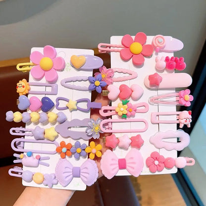 Juego de 14 accesorios para el cabello para niñas, horquillas con forma de flor, lazos, pinzas laterales, pasadores con forma de corazón de conejo, tocado para niñas.