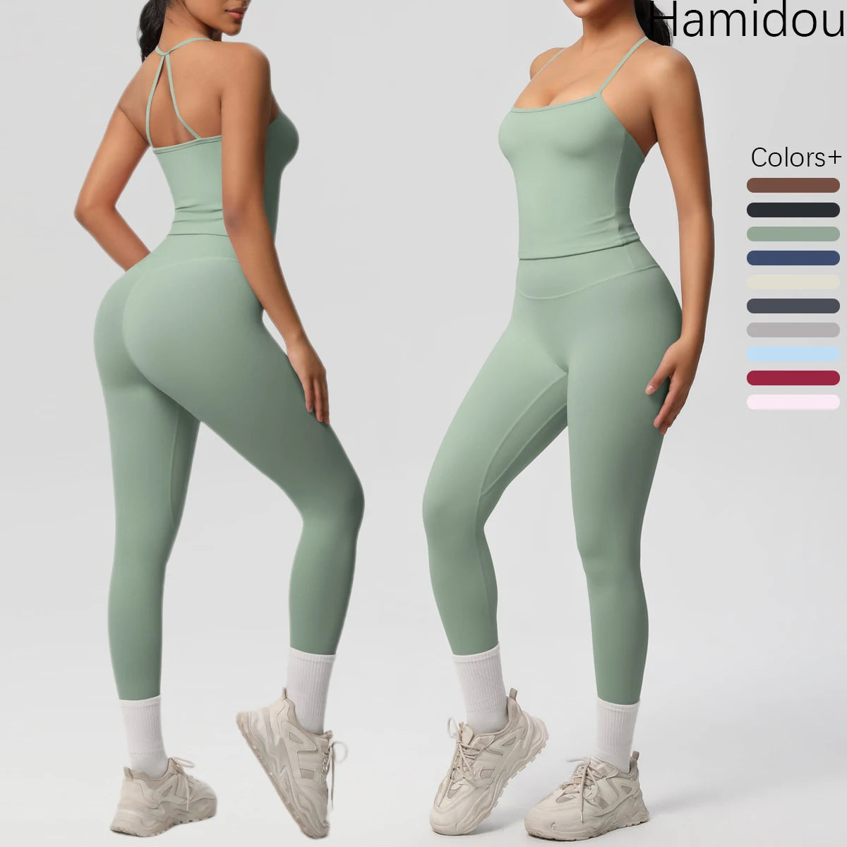 Conjunto de top de yoga halter, traje de gimnasio para fitness, entrenamiento, top deportivo sin mangas, espalda cruzada, ropa interior deportiva, control de abdomen, adelgazante