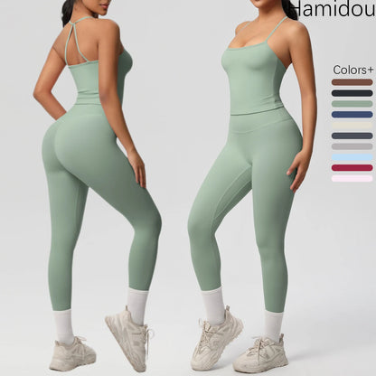 Conjunto de top de yoga halter, traje de gimnasio para fitness, entrenamiento, top deportivo sin mangas, espalda cruzada, ropa interior deportiva, control de abdomen, adelgazante