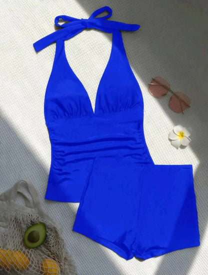 Traje de baño de verano para mujer, estilo push-up, con shorts y top, cintura alta, estilo monokini.