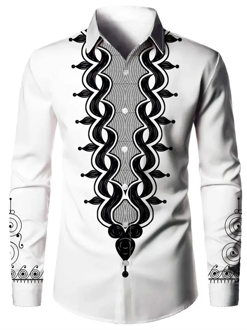 2025 men's long sleeved shirt printed shirt fashionable new style casual high-quality elegant men's top clothing