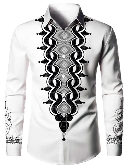 2025 men's long sleeved shirt printed shirt fashionable new style casual high-quality elegant men's top clothing