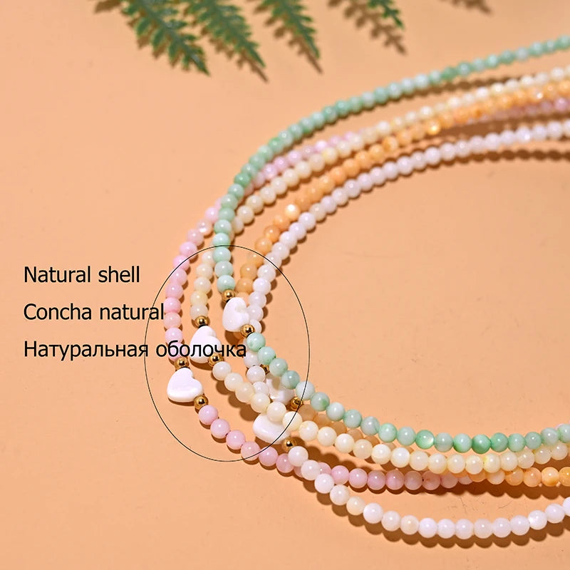 MOON GIRL Gargantilla de corazón con cuentas de nácar, collar de concha natural teñida a la moda para mujer, collar de acero inoxidable para mujer