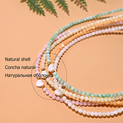 MOON GIRL Gargantilla de corazón con cuentas de nácar, collar de concha natural teñida a la moda para mujer, collar de acero inoxidable para mujer