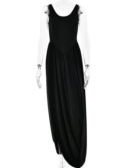 Vestido largo sexy con abertura alta JULISSA MO para mujer, negro, sin mangas, de talle alto, ideal para otoño, elegante y ajustado, perfecto para fiestas y discotecas (2024)