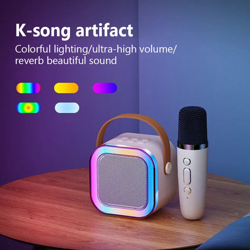 Máquina de karaoke con altavoz Bluetooth portátil y 2 micrófonos inalámbricos, altavoz de canto familiar de alta fidelidad, regalo para niños, caja de sonido