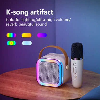 Máquina de karaoke con altavoz Bluetooth portátil y 2 micrófonos inalámbricos, altavoz de canto familiar de alta fidelidad, regalo para niños, caja de sonido