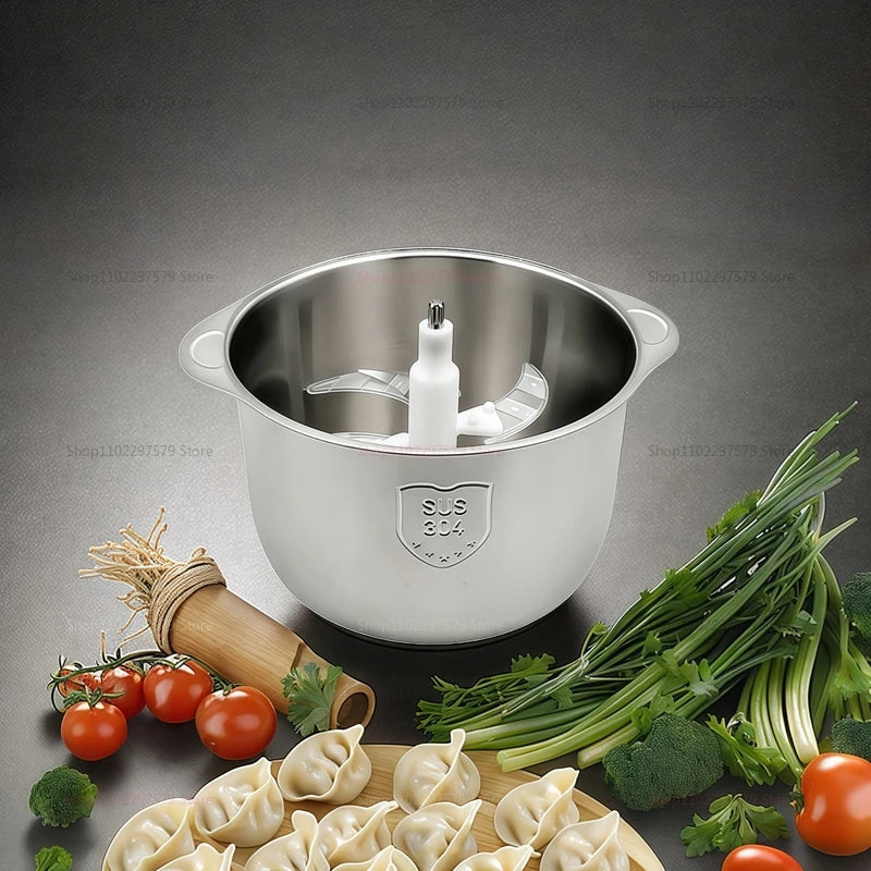 Picadora de carne eléctrica de 5 l, trituradora de alimentos, cortadora de verduras multifunción de acero inoxidable, procesadora, picadora, licuadora de cocina