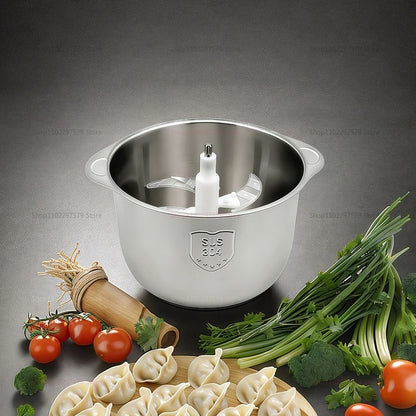 Picadora de carne eléctrica de 5 l, trituradora de alimentos, cortadora de verduras multifunción de acero inoxidable, procesadora, picadora, licuadora de cocina
