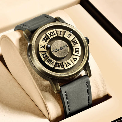 Reloj de cuarzo para hombre FOXBOX, moda, personalidad, creativo, con bola de hierro giratoria, puntero magnético, resistente al agua, para hombre, regalo + caja.