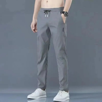 Pantalones clásicos sencillos de seda de hielo para hombre, de pierna recta, de secado rápido, finos, deportivos, informales, largos, transpirables, con sensación fresca de verano