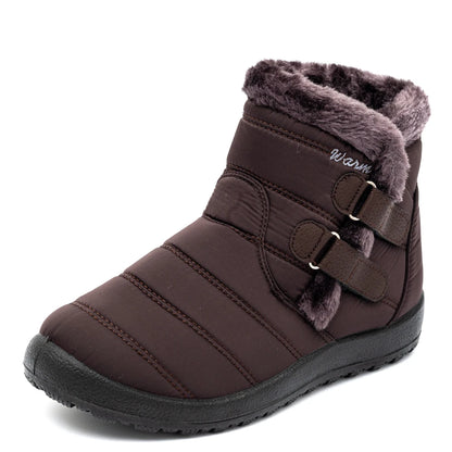 Botas de nieve cálidas de piel para mujer, botines de tobillo de talla grande, informales, planos, de invierno, antideslizantes, a la moda, impermeables