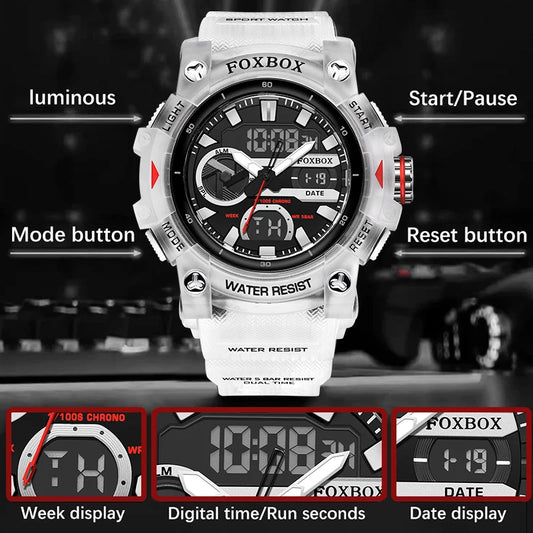 Reloj militar digital LIGE para hombre, resistente al agua hasta 50 m, LED, de cuarzo, deportivo, grande, masculino