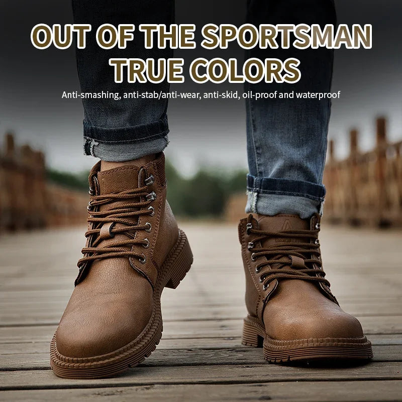 Botas de seguridad de trabajo para hombre, con puntera de acero de tamaño completo, a la moda, antirotura, zapatillas de trabajo, zapatos de seguridad indestructibles para hombre.