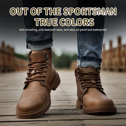 Botas de seguridad de trabajo para hombre, con puntera de acero de tamaño completo, a la moda, antirotura, zapatillas de trabajo, zapatos de seguridad indestructibles para hombre.