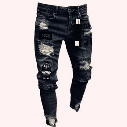 Pantalones vaqueros negros de hombre, corte ajustado, color gris, estilo casual, ajustados, estilo hip hop, urbano, de algodón.