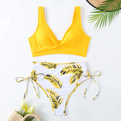 Oferta de temporada: nuevo traje de baño de nailon de color puro, cintura alta, sexy, para mujer, conjunto de bikini de moda, fuente de casa, ajuste cómodo