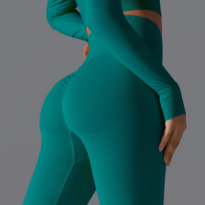 Leggings deportivos de yoga para mujer, sin costuras, cintura alta, elásticos, color sólido, para gimnasio, correr, secado rápido, realce y efecto moldeador.