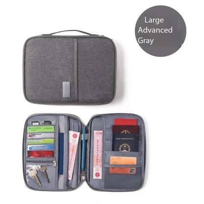 Organizador de documentos de viaje: porta pasaporte impermeable con bloqueo RFID, ranuras para múltiples tarjetas y bolsillo con cremallera para avión/tren.