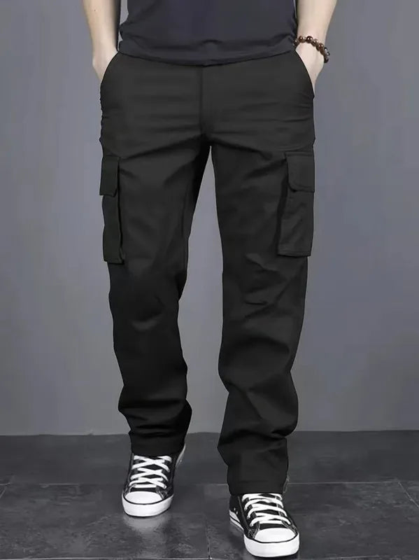 Pantalones de trabajo informales para hombre, con múltiples bolsillos, corte holgado y cintura ajustable con cordón, ideales para senderismo, pesca y actividades al aire libre.
