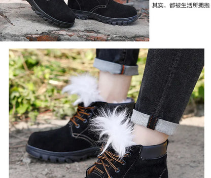 Snow Boots Men's Winter Fur Integrated Men's Shoes Fleece Thickened Warm Labor Insurance Shoes
