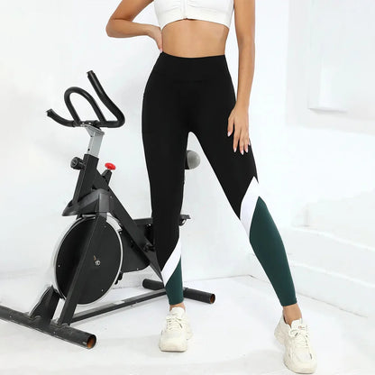 Leggings de yoga de cintura alta con bloques de color para mujer, leggings de entrenamiento con control de abdomen para mujer