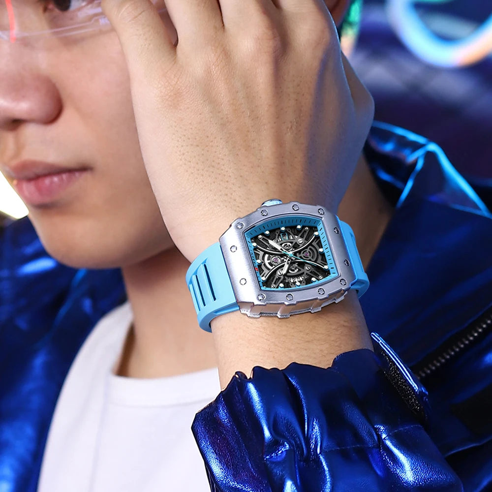 Reloj CURREN 3D para hombre, de cuarzo, de acero inoxidable, resistente al agua, creativo, con correa de silicona, reloj de pulsera