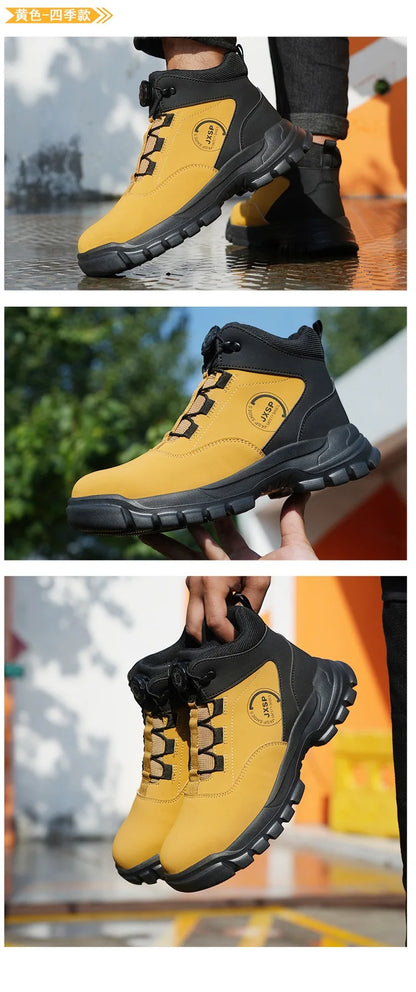 Botas altas unisex antigolpes y antipinchazos con puntera de acero más ancha, cierre de Kevlar, elástico y aptas para otoño e invierno. Fabricadas con Kevlar estándar europeo.