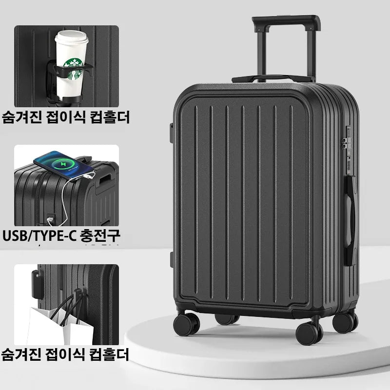 Maleta de 20, 22, 24, 26 y 28 pulgadas con ruedas y portavasos, ideal para viajes de negocios.
