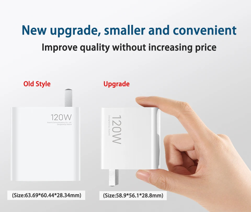 Cargador original Xiaomi de 120 W con conector tipo C y carga rápida GaN. Compatible con Xiaomi Mi 17, 14 Pro, 13t, Poco F7 Ultra, F4 GT y Redmi Note 13 Pro+.