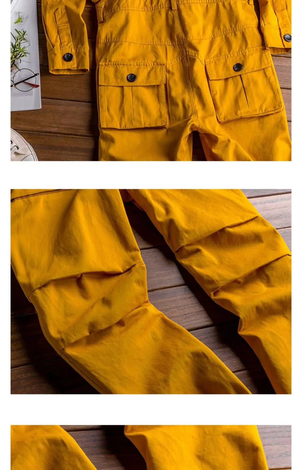 Spring Overalls Men's Jumpsuit Loose Long Sleeve Cotton Cargo Pants Black Yellow Workwear Trousers Working Uniform Rompers