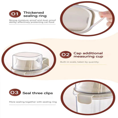 Cubo sellado para comida para mascotas, tanque de almacenamiento de comida para gatos y perros, caja de almacenamiento antimoho liofilizada, tanque de almacenamiento transparente de gran capacidad
