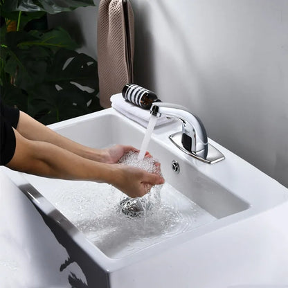 Grifo automático con sensor para inodoro y lavabo de baño de alta calidad, con ahorro de agua y montaje en cubierta.