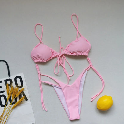 Bikini sexy de 21 colores para mujer, traje de baño liso con estampado floral de leopardo, conjunto de bikini de playa con tirantes y vendaje