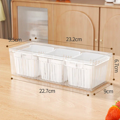 Cajas de almacenamiento para refrigerador de 3 rejillas, organizador para ajo, cebolla y pimiento, escurridor de frutas y verduras, recipientes sellados para cocina.