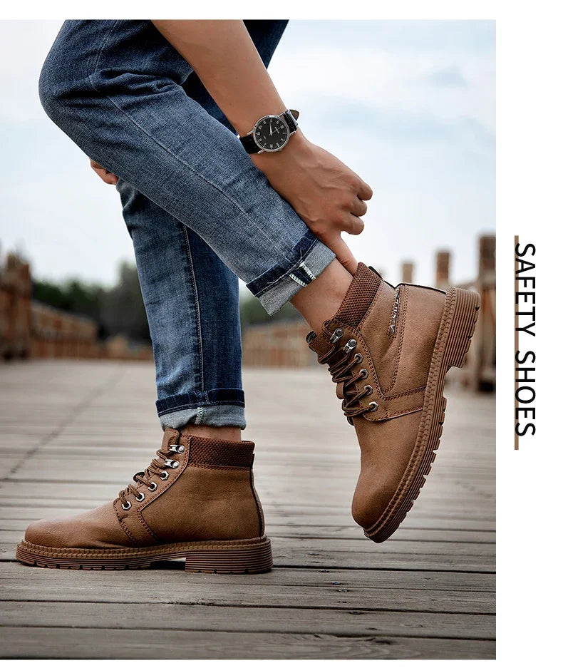 Botas de seguridad de trabajo para hombre, con puntera de acero de tamaño completo, a la moda, antirotura, zapatillas de trabajo, zapatos de seguridad indestructibles para hombre.