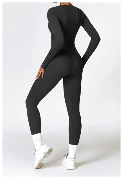 2PCS Seamless Yoga Set Women Workout Set Sportswear Gym Clothing Fitness Long Sleeve Crop Top High Waist Leggings Sports Suits