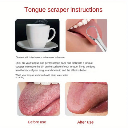 Aliento fresco para el cuidado bucal, limpiadores linguales de acero inoxidable, herramientas de limpieza lingual para adultos, set de regalo de raspadores de lengua