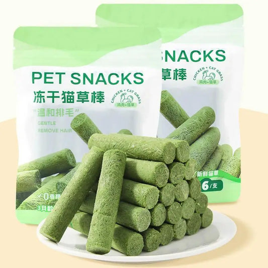 6 palitos de hierba para gatos para rechinar los dientes, snacks para mascotas, elimina bolas de pelo, suaves, listos para comer, palitos de limpieza dental para gatos bebés.