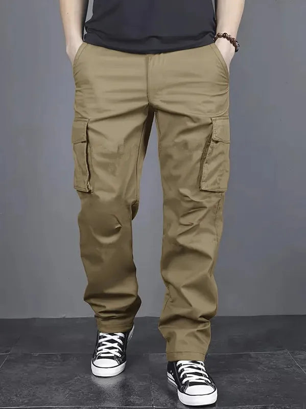 Pantalones de trabajo informales para hombre, con múltiples bolsillos, corte holgado y cintura ajustable con cordón, ideales para senderismo, pesca y actividades al aire libre.